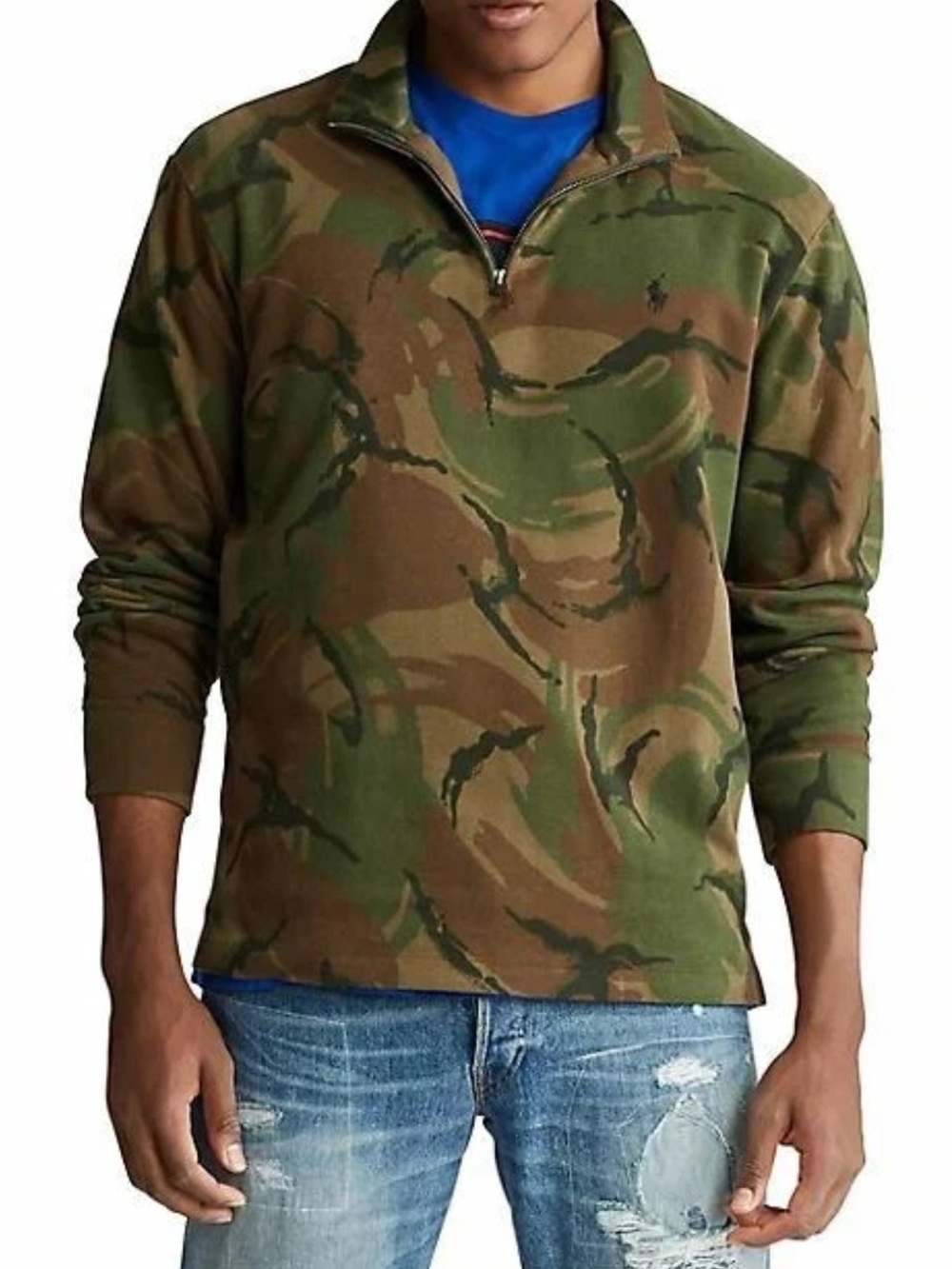 Ralph Lauren Camouflage Half-Zip Pullover - Green/Brown Estate Rib
